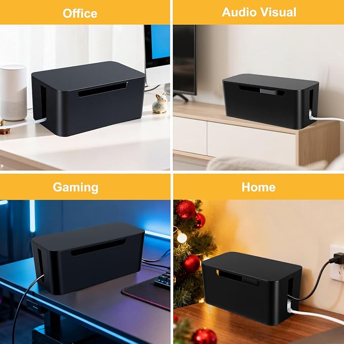 Eichzer Cable Management Box with Lid, Three Entry/Exit Slots, Black - Image 9