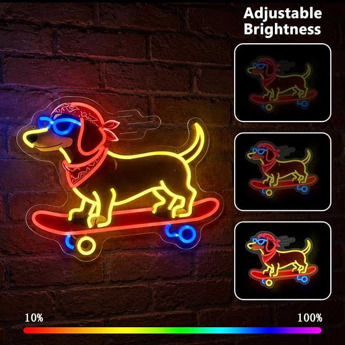 Skateboard Dog Neon Signs, Dachshund Skateboarding Neon Sign Cool LED Wall Art Decor | Dimmable Dog Lover Gift | Idea for Living Room, Bar, Shop, or Birthday Party - Image 4