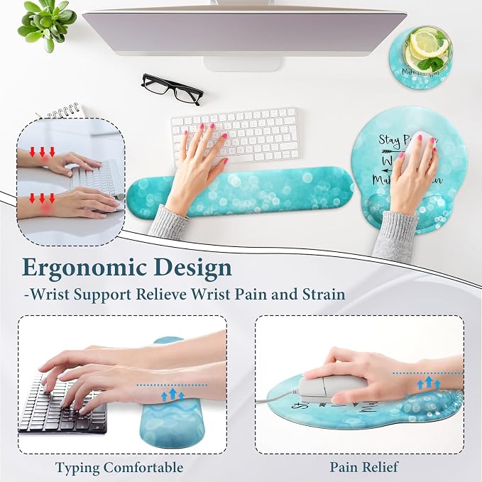 3 in 1 Ergonomic Mouse Pad and Keyboard Wrist Rest with Coaster Set-Green - Image 2