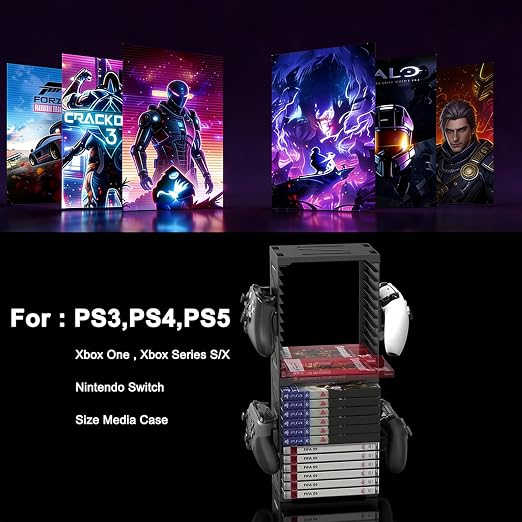ASFSKY Video Game Storage Tower, 24-Game Organizer with 4 Controller Hooks - Image 3
