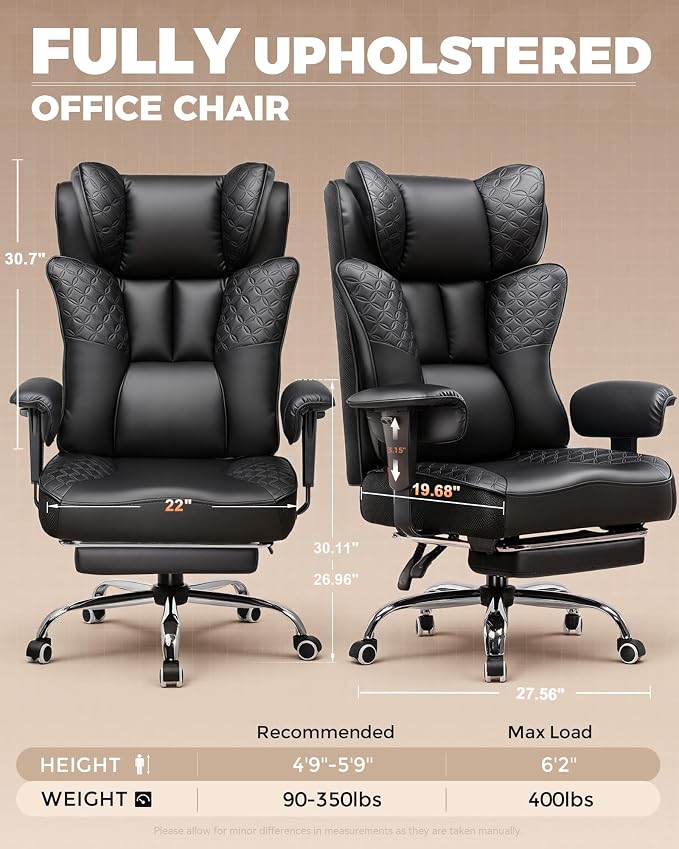 GTPLAYER Big and Tall Office Chair Wide Ergonomic Gaming Chair with Deluxe Embossing Designed Leather with Foot Rest,150°Reclining Adjustable Soft Armrests Pocket Spring Back Support and Pillow - Image 2