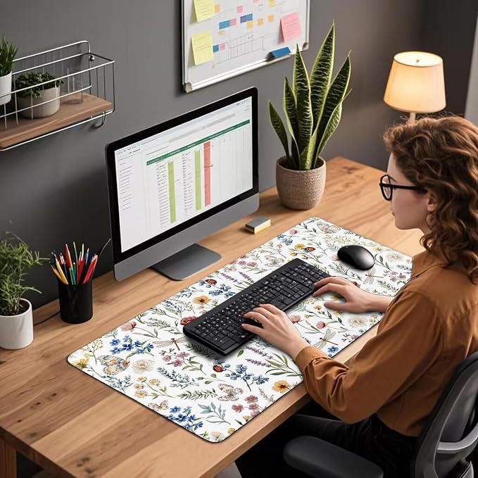 Large Gaming Mouse Pad Desk Mat 31.5"x15.7" Non-Slip Weeds Floral | Extended Mousepad, Non-Slip Rubber Base , Stitched Edges, for Computer/Laptop/Office/Home - Image 3