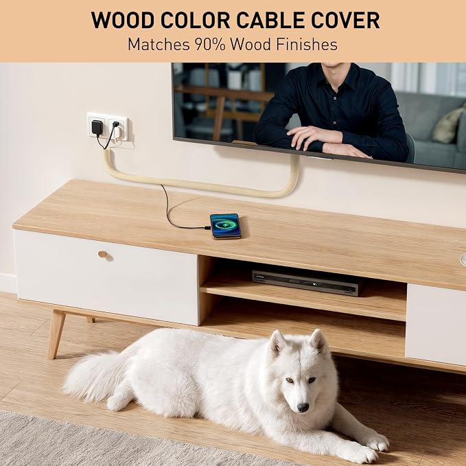AGPTEK Cable Management Sleeve, 6.6ft - 1.5 inch Cord Hider, Wood Color - Image 3