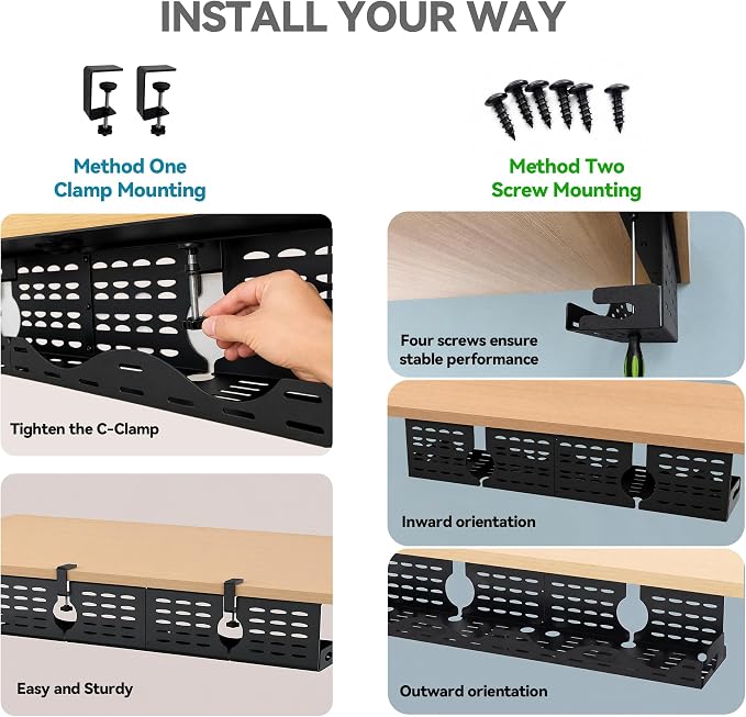 Under Desk Cable Management Tray, Expandable Metal Organizer - Image 4