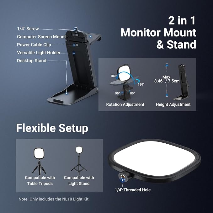 NEEWER Basics 5" 10W Monitor Light for Video Conference, Bi Color Edge Lit USB LED Panel Ring Light with Stand, CRI95 Lamp Lighting for Laptop Computer Webcam Zoom Call Desk Streaming Recording, NL10 - Image 5