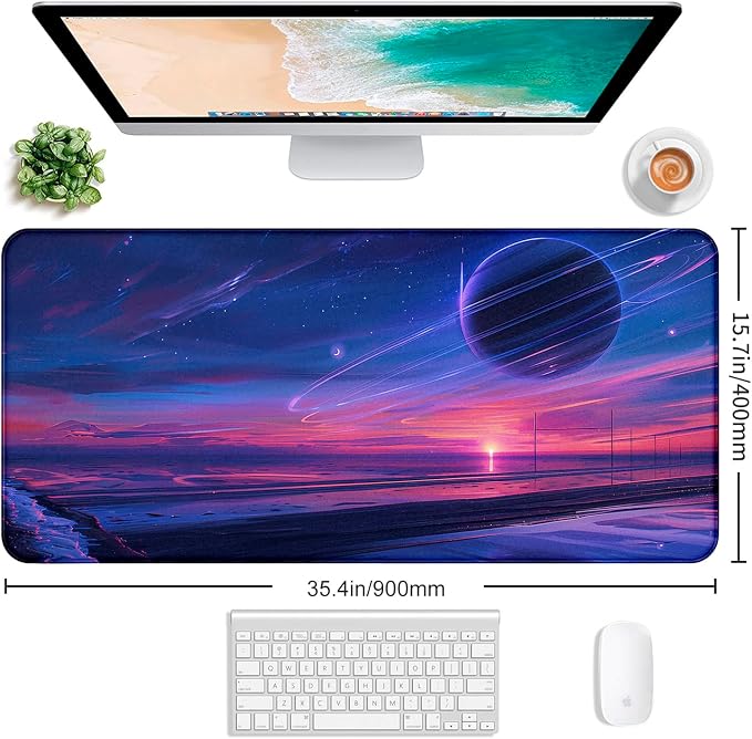 Space Landscape Computer Mouse Pad, XXL Laptop Gaming Mouse Keyboard Pad | Large Extended Mouse Pad; Full Desk Coverage; Waterproof Coating; Stable Anti-Slide Base For Gaming, Office, Study Daily Use - Image 2