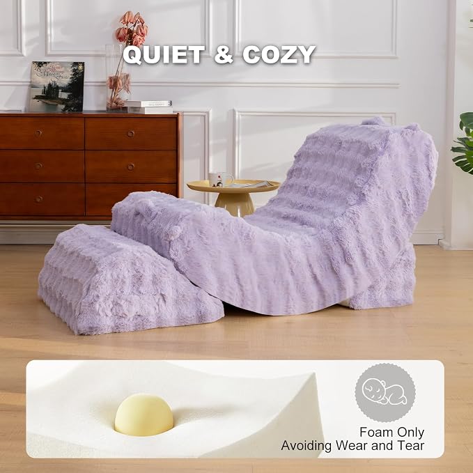 Quiet Rocking Chair, 3-in-1 Adjustable Boneless Floor Recliner for Adults | Zero Gravity Comfort as a Rocker, Chaise Lounger or Floor Seat, with Faux Fur Washable Cover for Reading, Nursing or Gaming - Image 4