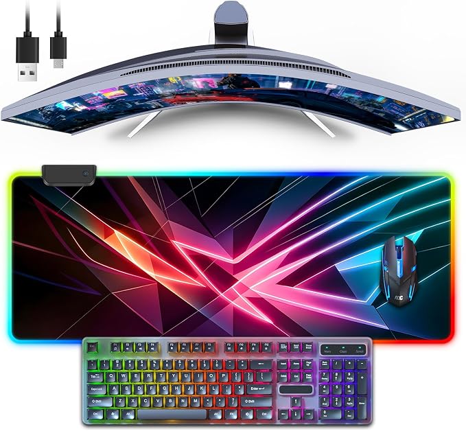 Mouse Pad 31.5 X 11.8 Inches RGB Mouse Mat with 13 Light Modes | Touch Control, Large Gaming Mousepad with Non-Slip Rubber Base for Office & Game, Model-I by FoBianJie