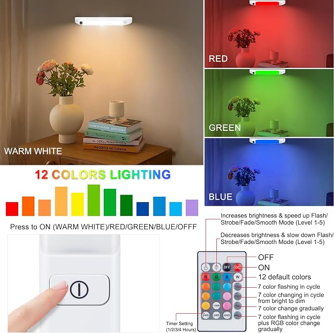 BIGMONAT LED Under Cabinet Light, Battery Operated RGB Colors Changing Led Bar Lights with Remote,Multicolor Under Counter Lights for Kitchen, Dimmable Light for Cabinet, Counter, Workbench - Image 2