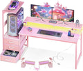 AODK 59 Inch Gaming Desk with USB Charging Ports & LED Light- Reversible Computer Desk with Storage Shelves & Monitor Stand, Modern Gamer Desk Table with Fabric Drawers, Pink by AODK