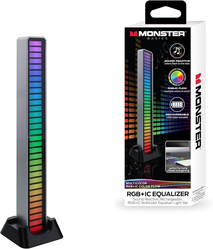 XTREME Monster Sound-Reactive Multicolor LED Equalizer Light Bar, Horizontal/Vertical Mounting, Rechargeable, USB Charging Cable Included by XtremeDigitalLifestyleAccessories