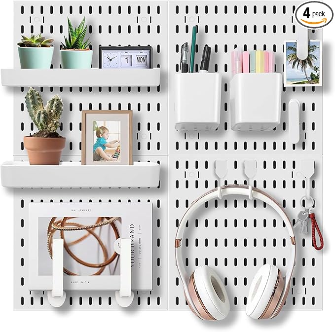 Wall Organizer Peg Board - Elevate And Declutter Your Gaming And Office - Create A Perfectly Structured Space(White) by WelcomeHomeEVDBOBO