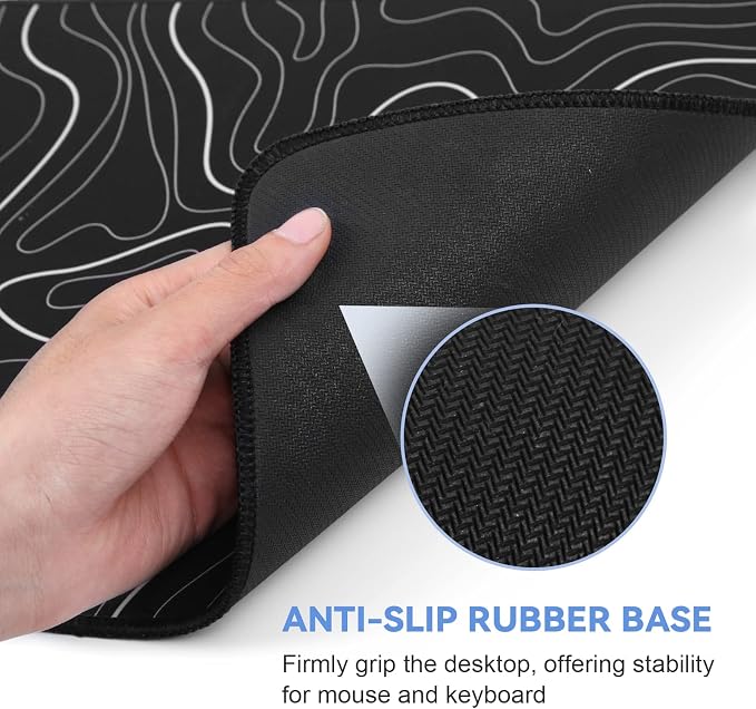 DIGSOM Gaming Mouse Pad, Black with White Topographic Line, 31.5x11.8in | XL Mouse mat, Smooth surface, Anti-slip rubber base, For keyboard and mouse, For home and office use - Image 5