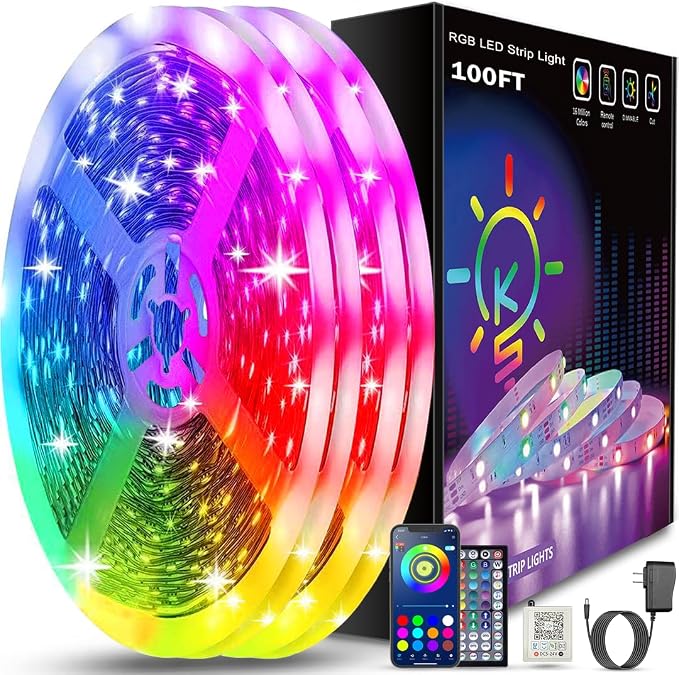 Keepsmile 100ft Led Strip Lights (2 Rolls of 50ft) Bluetooth Smart App Control Music Sync Color Changing RGB Led Light Strip with Remote,Led Lights for Bedroom Room Home Decor Party Festival by KEEPSMILE