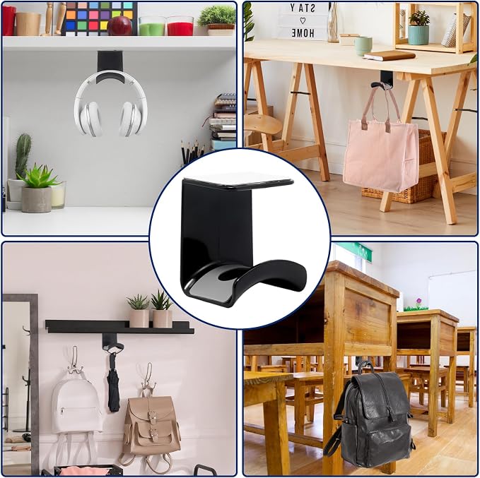 Black Headphone Stand Hanger,Hanging Headset Holder Hook Under Desk | 1Pcs ABS Plastic Adhesive Earphones Hangers for Desk Headphone Hanger, Most Headphones and Controller - Image 5