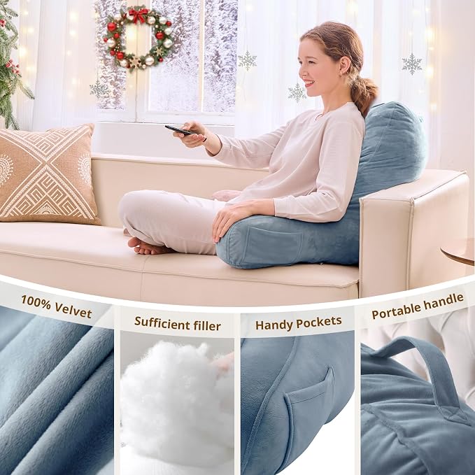 Sasttie Reading Pillow for Bed, Back Pillow for Sitting Up, Greyish Blue - Image 5