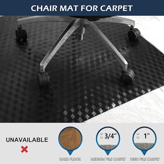 SALLOUS Chair Mat for Carpet 36" x 48" - 3D Geometric Chair Mat for Carpeted Floors, Heavy-Duty Carpet Protector Computer Desk Mat with Grips, Non-Slip Vinyl Floor Mat for Home Office, Black - Image 4