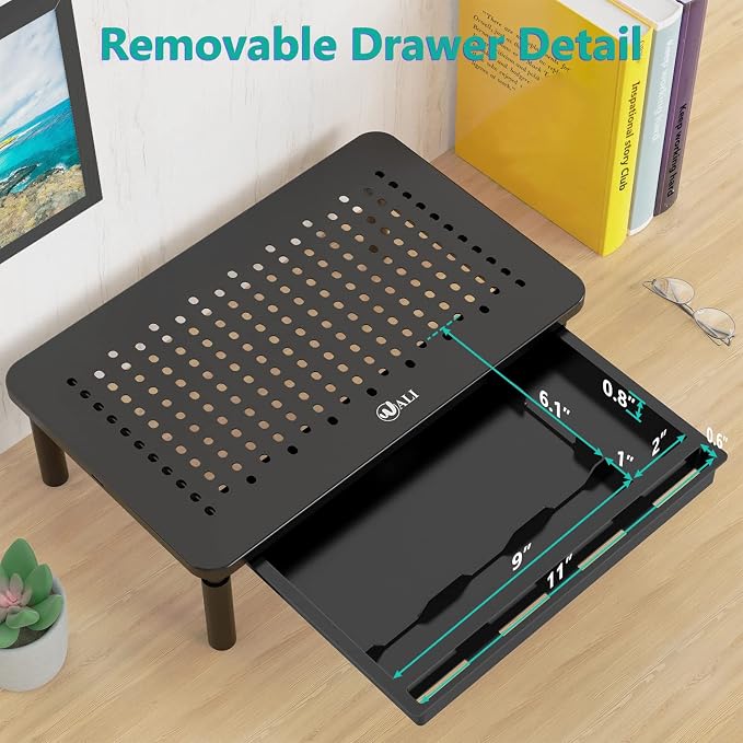 WALI Computer Monitor Stand with Storage, Desk Monitor Riser 3 Height Adjustable, Laptop Riser with Airflow Vents, Desk Organizer for Computer, Laptop, Printer, Notebook (STT003D-B), 1 Pack, Black | 3 Height Adjustable Laptop Monitor Riser with Airflow... - Image 3
