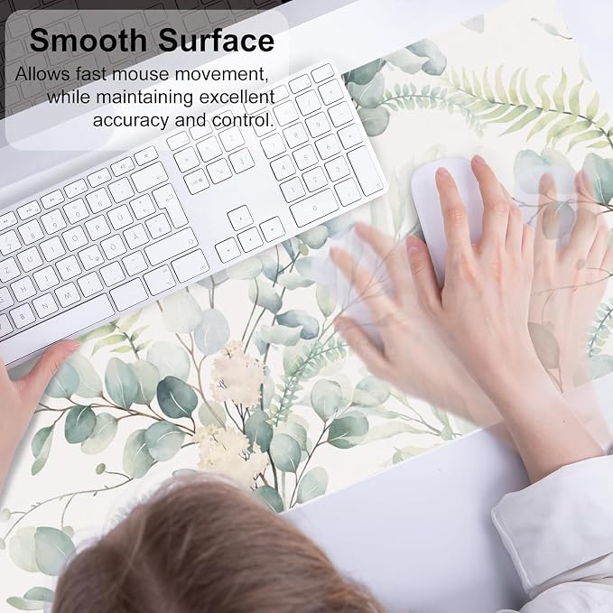 QiyI PU Leather Large Mouse Pad, Office Desk Mat, 31.5" x 11.8", Eucalyptus | Desk Décor Accessories, Extended Size, Waterproof & Easy to Clean, Smooth Surface, Non Slip Desk Organization - Image 4
