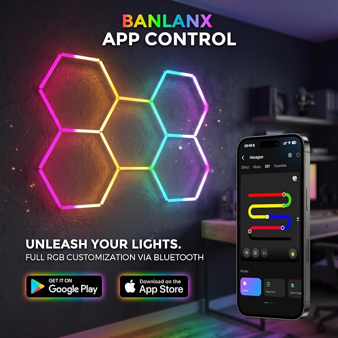 RGB Hexagon Garage Lights 5 Hex, Duplex Signal RGB Led Hexagon Lights with Music Sync Mode, Easy Setup RGB Ceiling Lights for Garage, Gym, Gaming Room, Studio, Party, Bar - Image 5