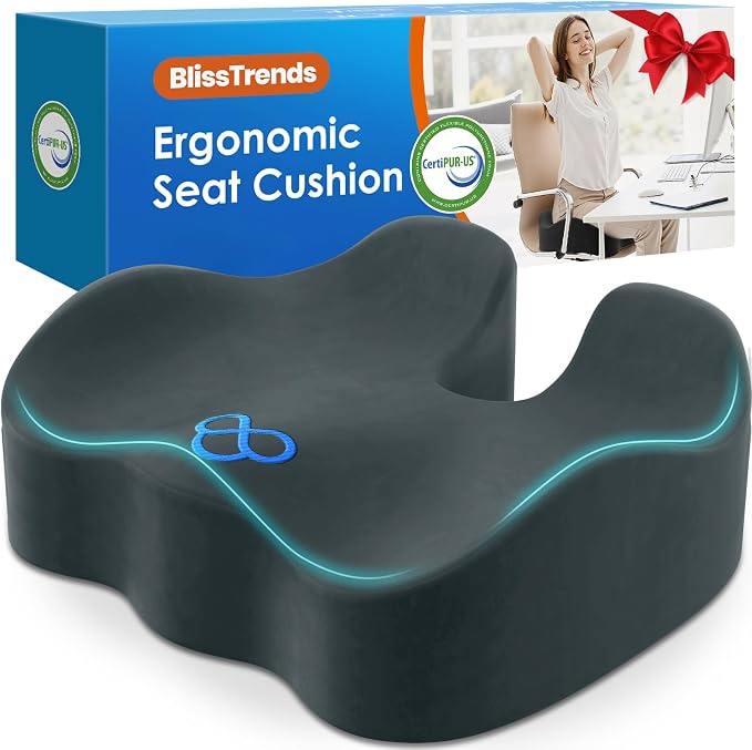 BlissTrends Thick Seat Cushion for Office Chair & Car Seat, XL, DarkGreen | Memory Foam with Removable Cover, Ergonomic Tailbone & Sciatica Support for Pressure Relief and Long Sitting, 3.9" Thick by BlissTrends