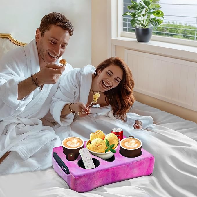 Couch Cup Holder Pillow, 5 Hole Couch Drink Holder! Keep Drinks Hand Side and Keep Temp, Prevent Spills and Use Anywhere. Cup Holder for Couch, Bed, Camping, RV, Car, Beach. Rose Purple - Image 4