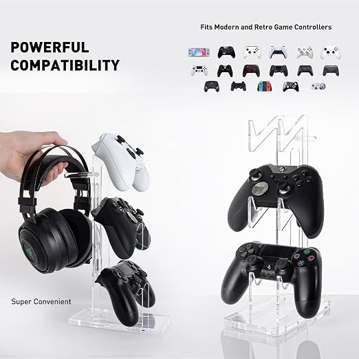 OAPRIRE Acrylic Game Controller Stand for Desk, 3 Tier, Stabilized Base | Controller and Headset Stand, Gamer Gift for PS5 PS4 Xbox Controllers, Desk Accessories, Quick Desk Tidy In Seconds, Clear - Image 4