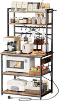 VEVOR Kitchen Bakers Rack with Power Outlets, 31.5 x 15.7 x 63.7Inch Microwave Stand with Built-in Power Strip & 5 Ft Cord, 12 S-Shaped Hooks, for Dish Storage, Spice Jars, Coffee Bar Organization by VEVOR