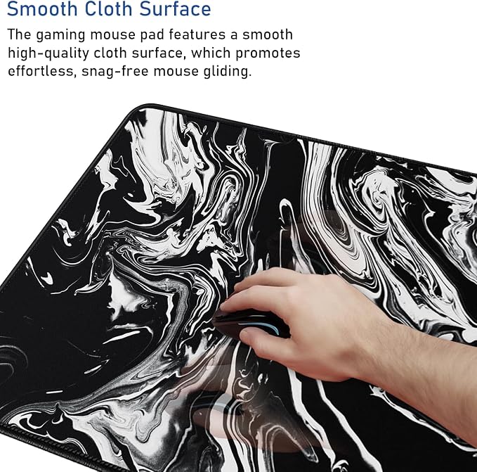 Large Extended Gaming Mouse Pad with Stitched Edges, Durable Non-Slip Natural Rubber Base, Waterproof Computer Keyboard Pad Mat for Esports Pros/Gamer/Desktop/Office/Home - Black White - Image 5