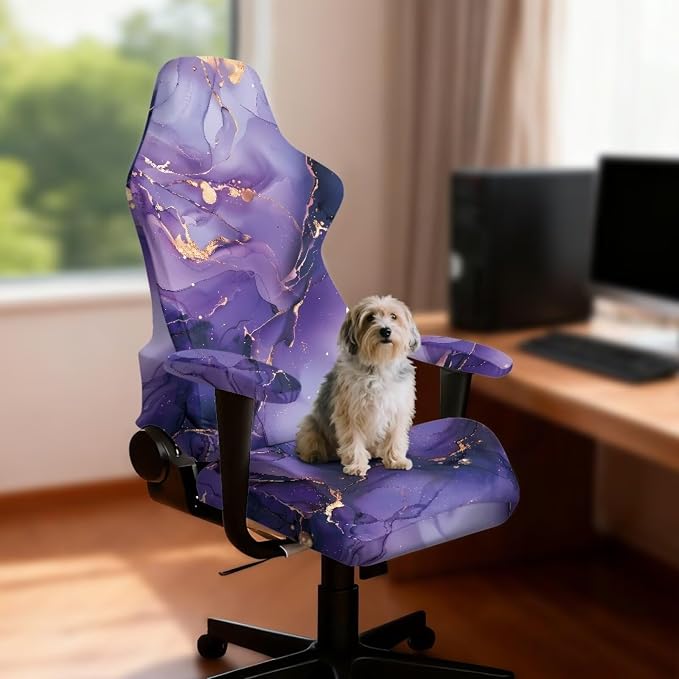 Purple Marble Gaming Chair Cover Elastic Computer Chair Seat Cover with Armrest Office Chairs Slipcover 4 Pieces Seat Cushion Protectors for Home Decor, Living Room, Office - Image 3