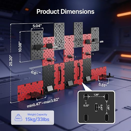 PEGZONE Controller and Headphone Holder Wall Mount, 14pcs, Black & Red | Modular Gaming Pegboard with Accessories, Controller Stand, Disc Shelf Organizer - Image 9