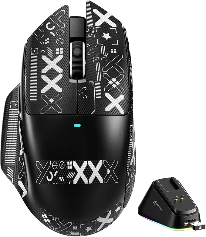 ATTACK SHARK V6 65g Superlight Wireless Gaming Mouse with Magnetic Charging Dock,BT/2.4GHz Wireless/Wired Mouse 1K Polling,PixArt PAW3311 Sensor,25000DPI,Tape,Office Gamer Mice for PC/Win/Mac(Black) by ATTACKSHARK