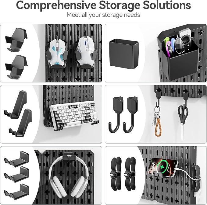 KDD Keyboard and Mouse Display Stand Holder, Wall Mount Office Organization Pegboard Combination Kit with Pen holder, Hooks, Headset & Controller Stand for Office & Home Hanging Organizer Storage - Image 4