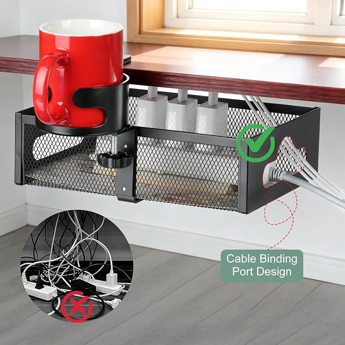 Desk Cup Holder Clamp, Clip On Table Cup Holder with Rotation Drawer - Image 5