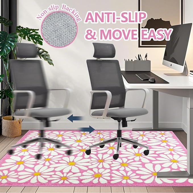 SHIYUE Office Chair Mat for Hardwood/Tile Floor Carpet, 36"x48" Computer Desk for Rolling Chairs Protector Gaming Non Slip Under TPR Backing Rug(Pink Floral) - Image 5
