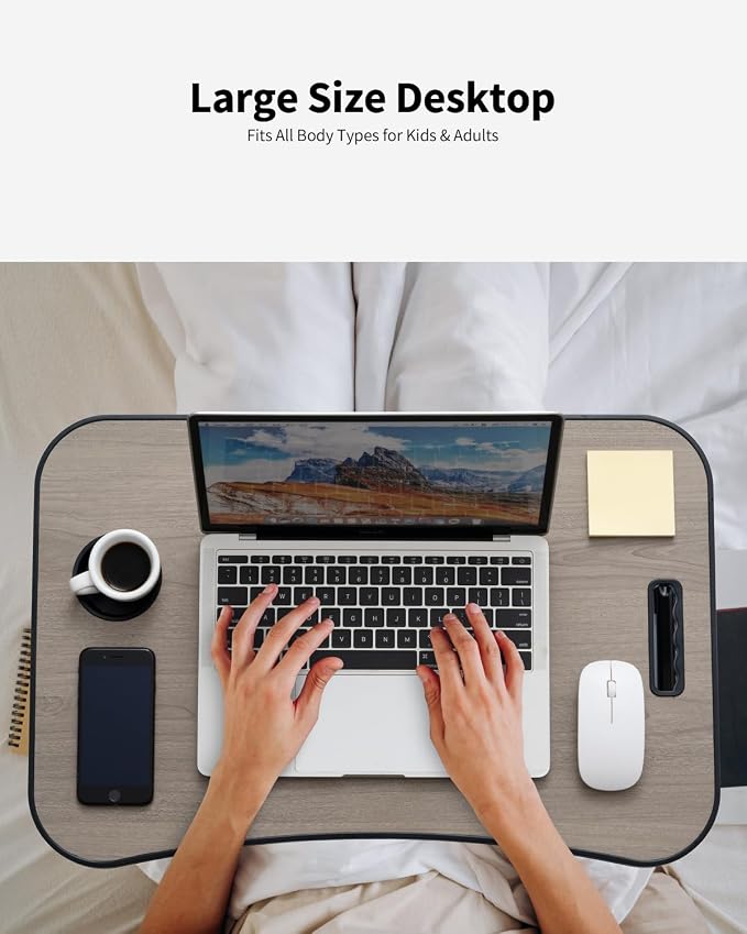 Foldable Lap Desk, Laptop Bed Desk, Portable Lap Table, Laptop Bed Table with Cup Holder & Tablet Slot & Lifting Handle for Working Writing Drawing & Eating - Gray - Image 3