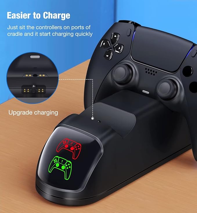 Controller Charging Station for PlayStation 5 Dualsense Controller with Dual Stand Charger Dock, Upgrade Charger for PS5 Accessories Fast Charging Cable, Charging Station Black for PS5 - Image 4