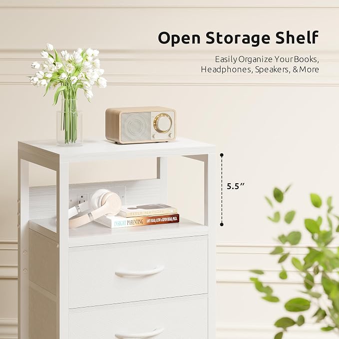 Lazzanto Night Stand with Charger Station for Bedroom, White Nightstand - Image 7