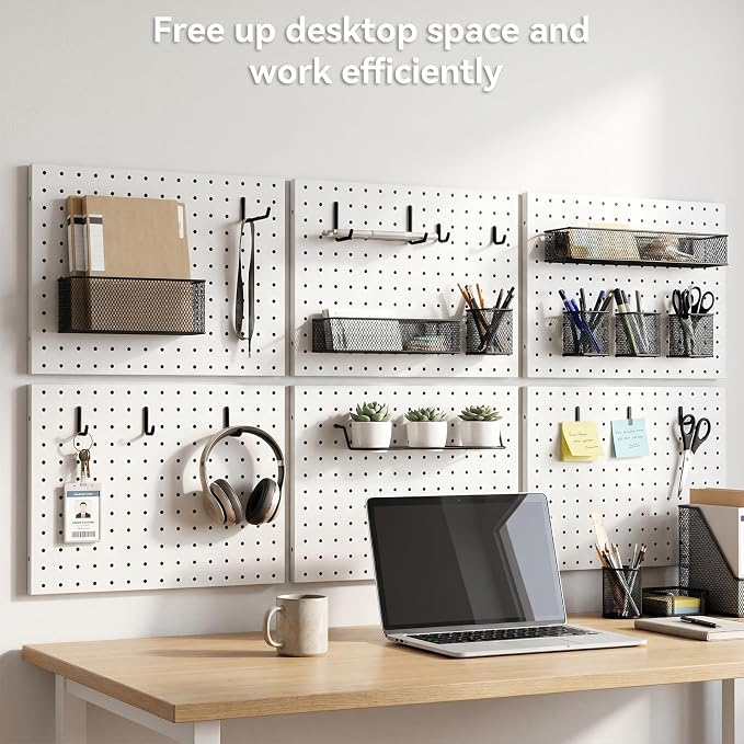 6 Pack Pegboard Panels, 16"x12" Metal Peg Board for Garage Tool Storage, White Pegboard Wall Organizer, Peg Board for Garage, Craft Room, Workbench Storage, Garage Tool Storag - Image 3