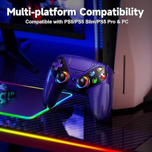 Wireless Controller for PS5/PlayStation 5 & PC, Bluetooth Gamepad with RGB Lighting, Turbo, Programmable Buttons, 6-Axis Motion Sensor, 3.5mm Audio Jack, 1000mAh Battery - Image 5