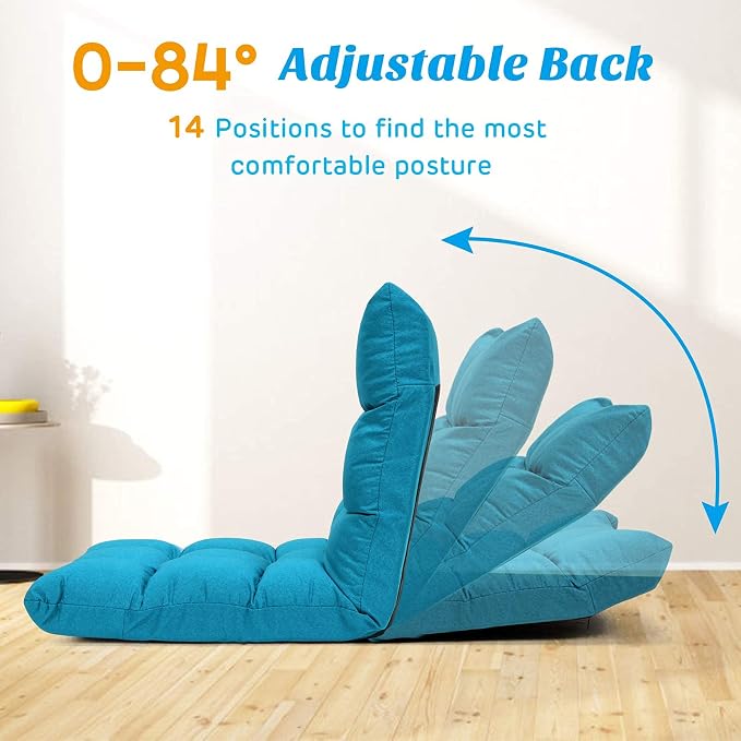 Giantex Adjustable Floor Gaming Sofa Chair 14-Position Cushioned Folding Lazy Recliner High Resilience Sponge, Breathable Cotton & Linen Fabric Sleeper Bed Couch Recliner - Image 4