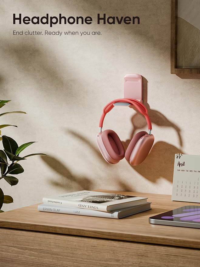 MAMUVIMO Headphone Stand, Headset Stand Foldable ＆ Sticky, Headphone Holder Hook Mount with Non-Slip Silicone, Adhesive Earphone Desk Hanger Clip Space-Saving for Airpods Max, All Earphones- Pink - Image 6