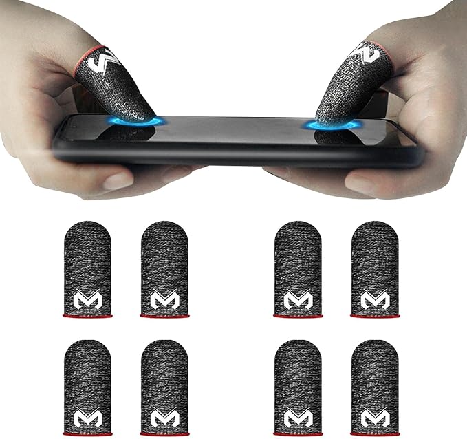 8 Pack Gaming Finger Sleeves, Anti Sweat Gaming Thumb Sleeve Silver Fiber Thin Mobile Finger Protectors Smooth Feel Gamer Gloves Accessories for Most Touchscreen Devices Tablet Phone by Unknown