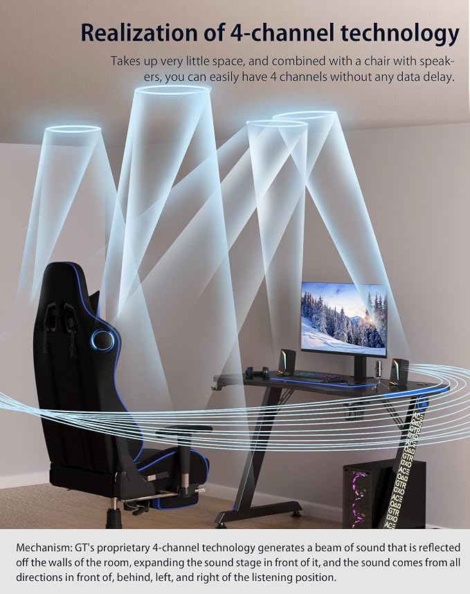 GTPLAYER Gaming Chair Bundle with Integrated Speakers, RGB Computer Speakers & USB Adapter – Ergonomic Music Chair for Surround Sound, Wireless & Complete Entertainment Setup, Cream - Image 6
