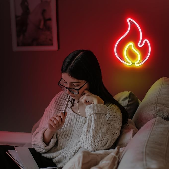 Lumoonosity Flame Neon Sign, Red and Yellow Neon Light with On/Off Switch, Led Light Sign for Wall Decor, Hanging Flame Shaped Light, Fire Neon Lights for Bedroom, Gaming Room Setup - Image 7