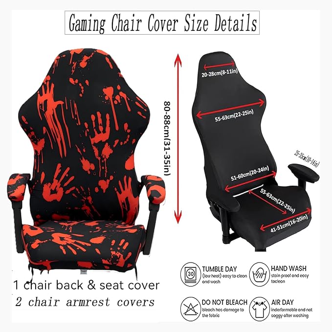 Gaming Chair Covers Slipcovers, Stretch Removable Washable Computer Reclining Gaming Chair Protector Slipcovers with Armrest Cover (No Chairs) (Halloween-bloodyprinting Black) - Image 5