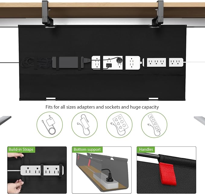 KEEGH Large No Drill Under Desk Cable Management Tray 36 in, Black - Image 3