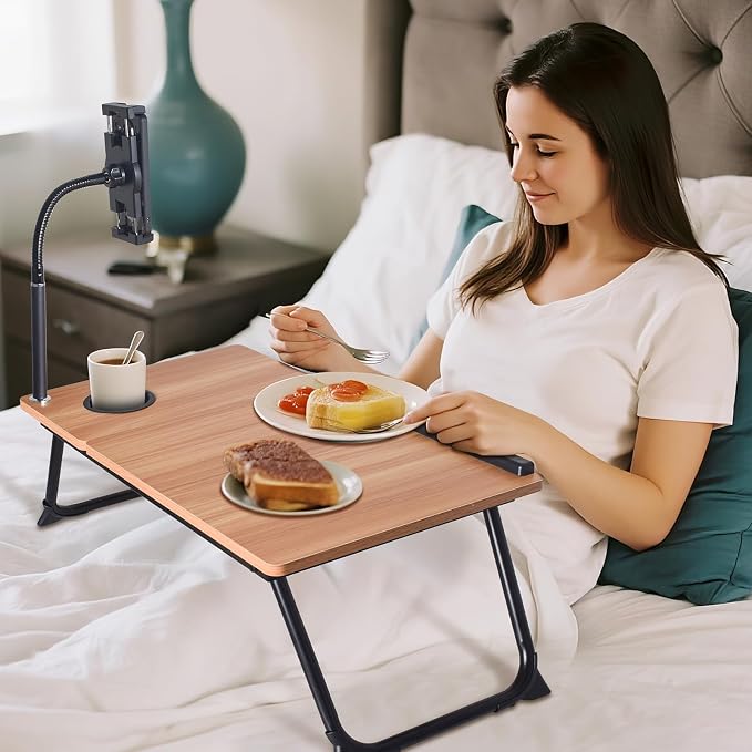 wishacc Lap Desk for Bed, Laptop Desk with Adjustable Tablet Stand, Sturdy Metal Frame Bed Desk, Foldable Laptop Bed Tray Table for Adults Couch Sofa, Portable Lap Desk for Laptop & Phone Slot - Image 7