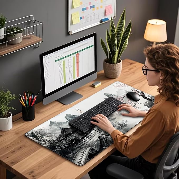 Japanese B&W Cherry Blossoms Gaming Mouse Pad Desk Mat 31.5"x15.7 | Extended Mousepad, Non-Slip Rubber Base , Stitched Edges, for Computer/Laptop/Office/Home - Image 2