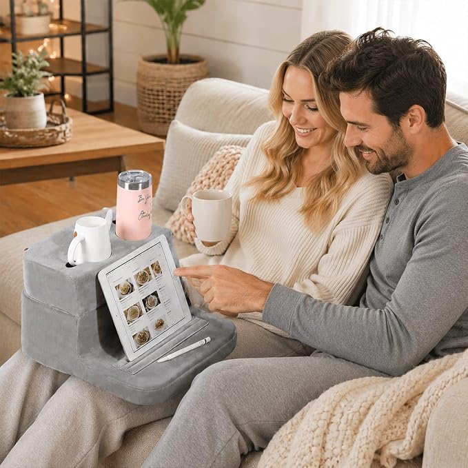 Couch Cup Holder Pillow for Sofa and Bed, 5 Pocket Drink Holder Caddy for Phone, Remote, Tablet and Game Controller, Spill Resistant Cup Holder for Couch, Car, RV and Camping - Image 9